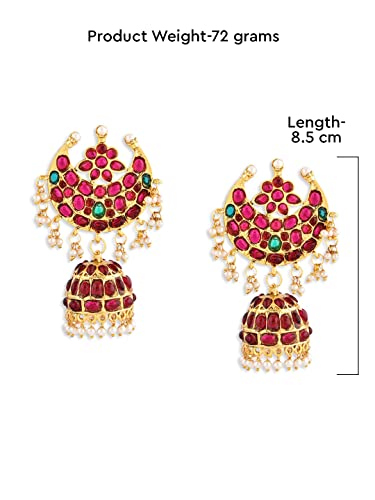 ZAVERI PEARLS Pink And Green Stones Base Metal South Indian Style Traditional Jhumki Earring For Women - Zpfk9526