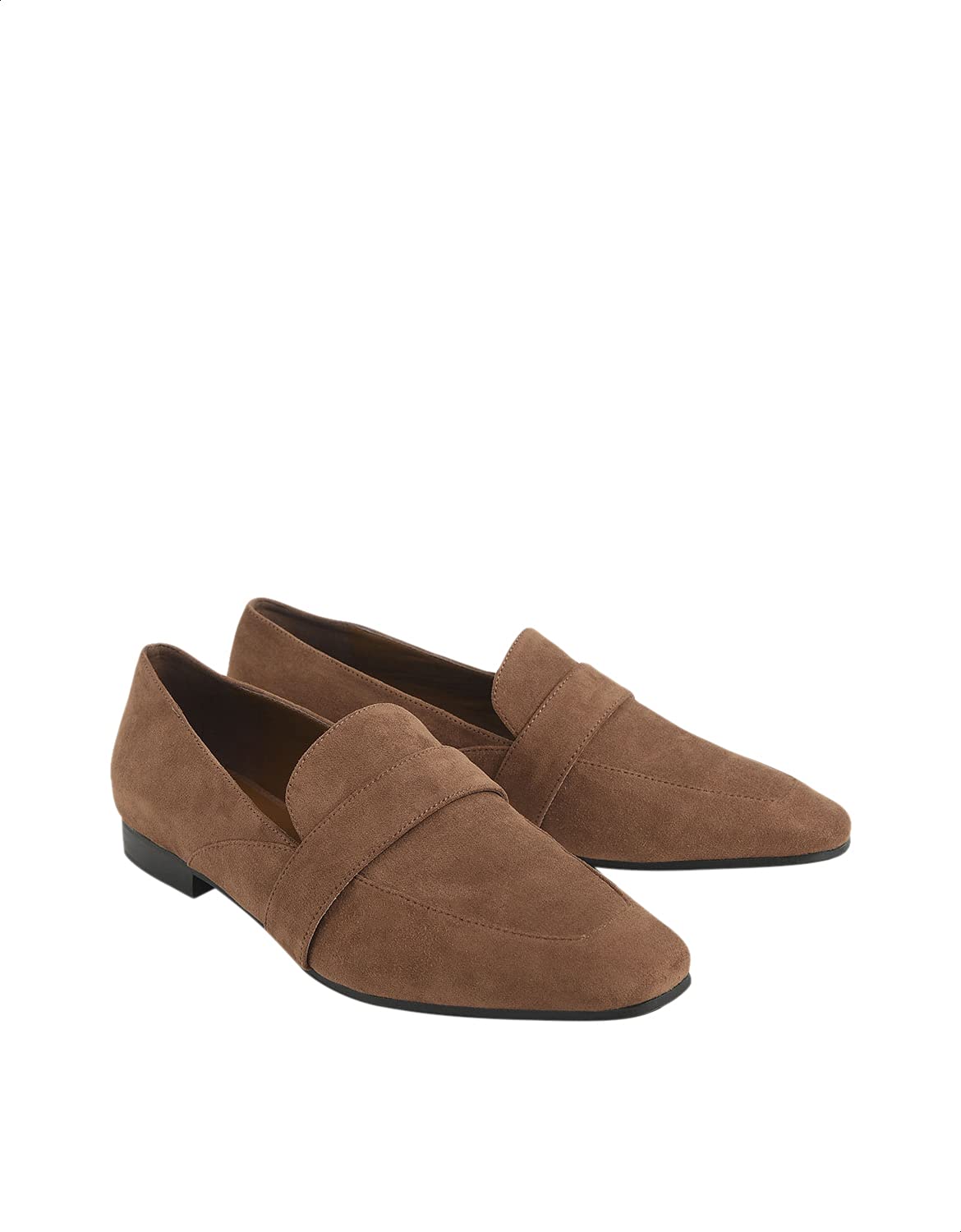 CHARLES & KEITH Women's Front Wide Strap Heeled Suede Loafers - Brown