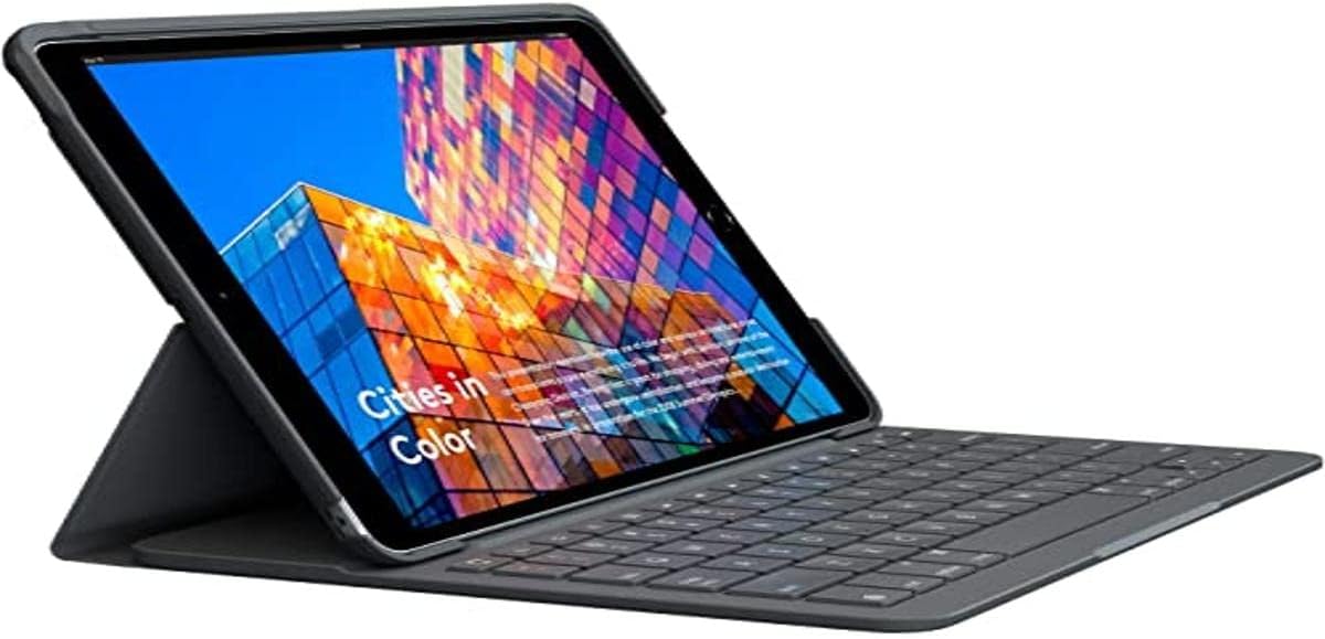 Logitech Slim Folio Case with Built-in Wireless Keyboard for iPad Air (3rd Generation, Model: A2152/A2123/A2153/A2154), Spanish QWERTY Layout - Grey