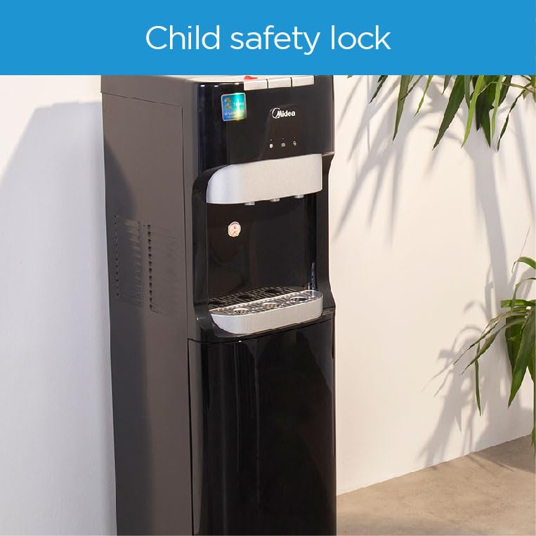 Midea Water Dispenser, Bottom Loading, Hot Cold And Ambient Temperature, Ice Cold Technology, Empty Bottle Indicator, Floor Standing, Child Safety lock, Best for Home, Office & Pantry, Black, YL1633S