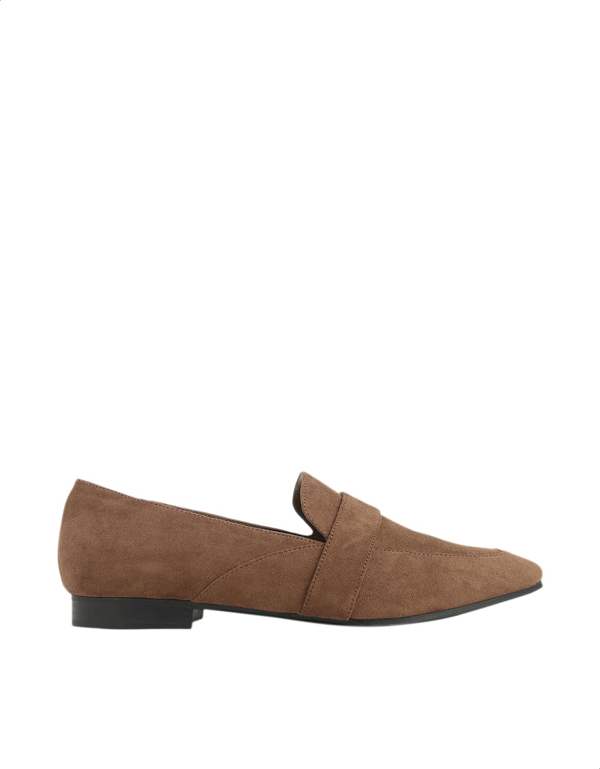 CHARLES & KEITH Women's Front Wide Strap Heeled Suede Loafers - Brown