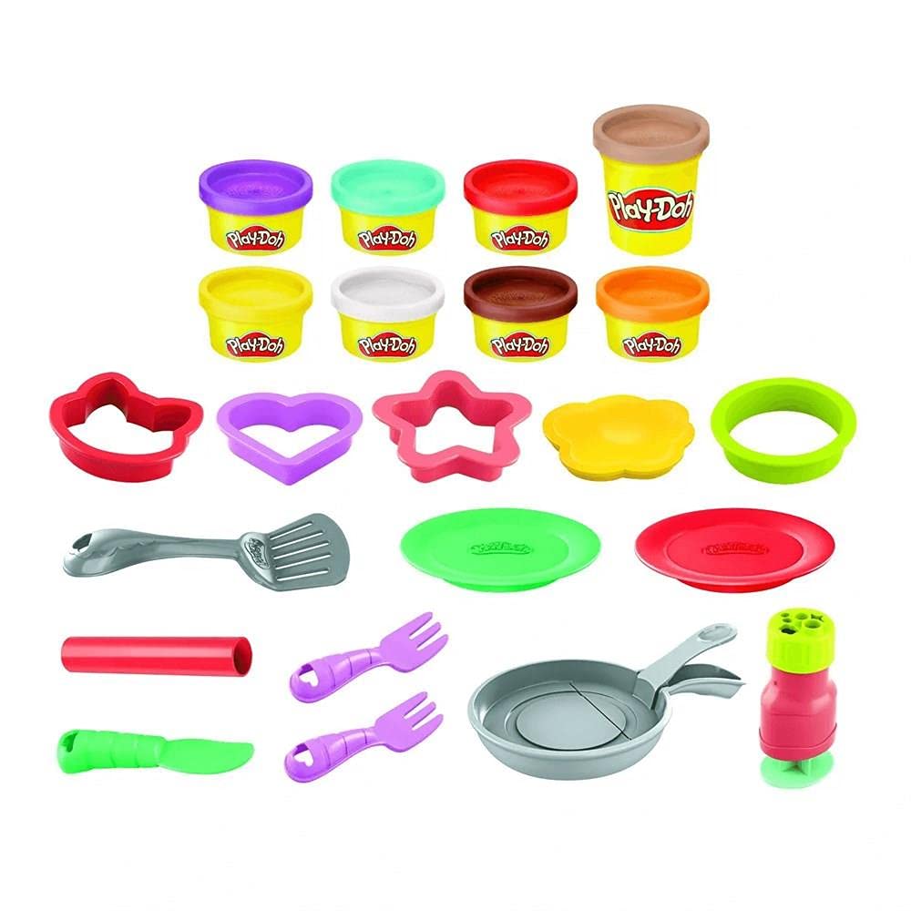 Play-Doh Kitchen Creations Flip 'N Pancakes Playset 14-Piece Breakfast Toy For Kids 3 Years And Up With 8 Non-Toxic Modeling Compound Colors