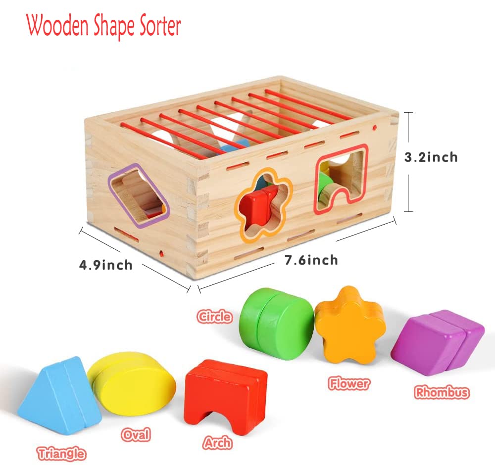 AM ANNA Montessori Shape Sorter Toy for Toddlers - Wooden Sensory Learning Toy for Ages 1-3