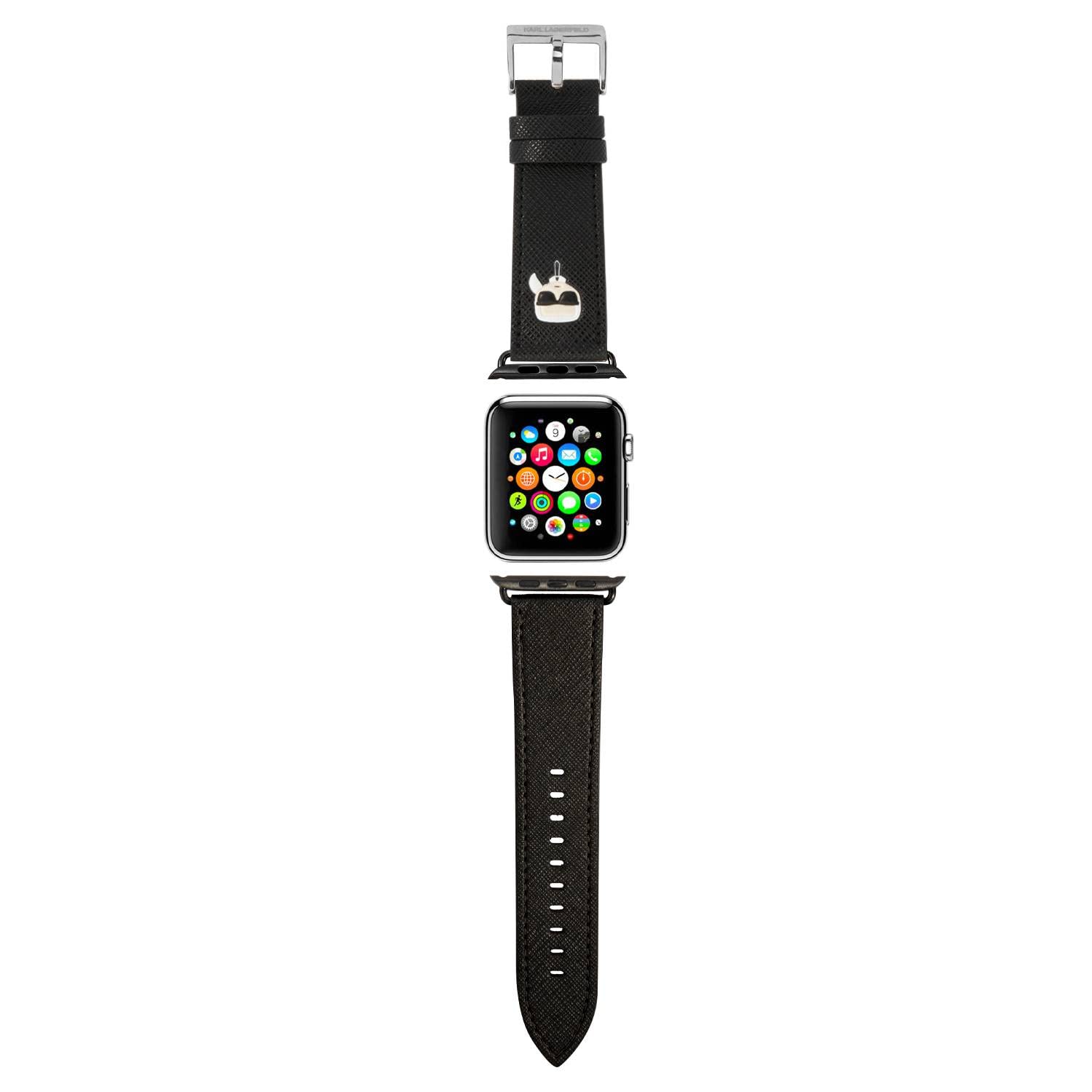 CG Mobile Karl Lagerfeld Strap PU Saffiano Karl Head Logo For Apple Watch 42/44MM - Black