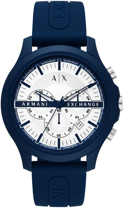 A|X Armani Exchange Mens Chronograph Quartz Watch with Silicone Strap AX2437, Blue, One Size,