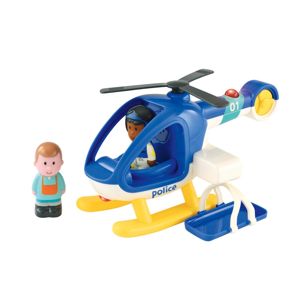 HappyLand Early Learning Centre Lights and Sounds Police Helicopter – Imagination Playset with 2 Pilots Figures and Blue Vehicle with Effects for Toddlers