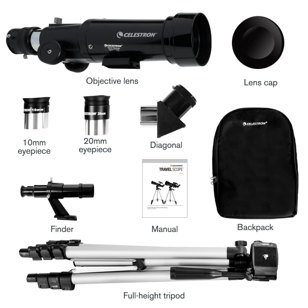 Celestron Travel Scope 70 Portable Telescope, Black