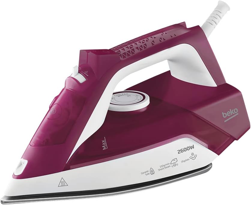 Beko SIM 3126 R Steam Iron, 2600 W, Ceramic Coated Soleplate with Steam Pools, Auto Shut-Off - Purple