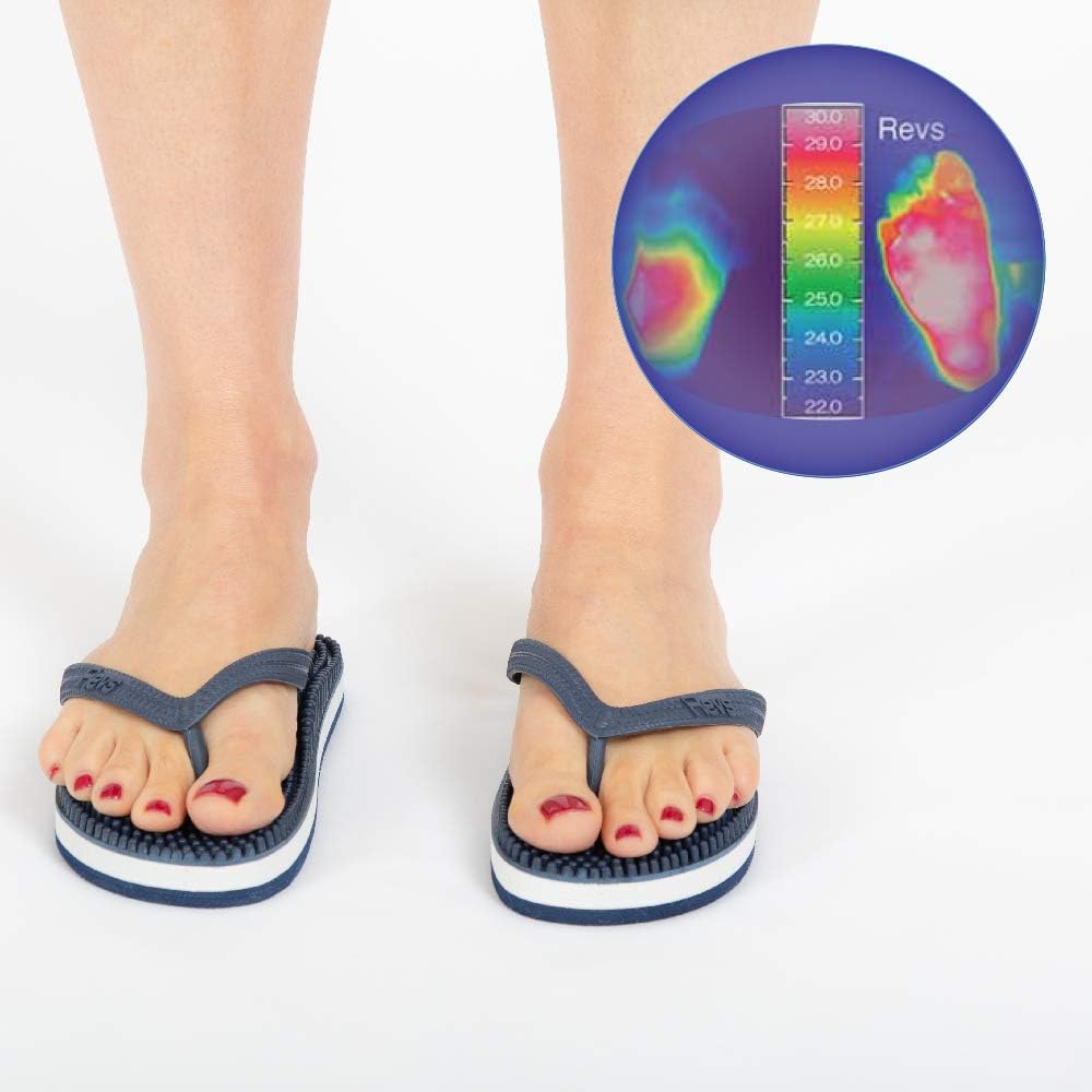 Revs - Reflexology Massage Flip Flops - For Men and Women - Massage Footbed and Natural Therapy - Stimulated Pressure Points, Boosts Health and Wellbeing - Sophisticated Design, Classic Look