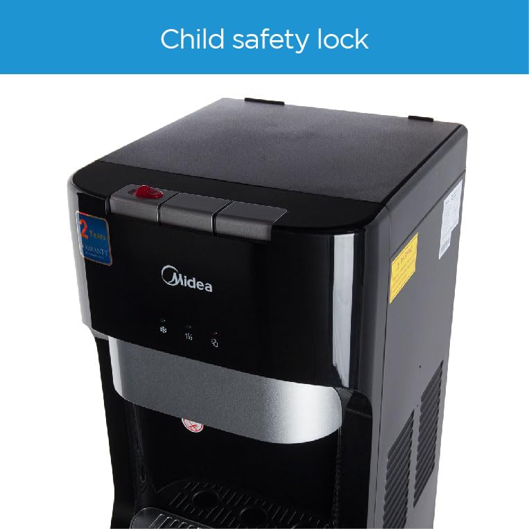 Midea Water Dispenser, Bottom Loading, Hot Cold And Ambient Temperature, Ice Cold Technology, Empty Bottle Indicator, Floor Standing, Child Safety lock, Best for Home, Office & Pantry, Black, YL1633S