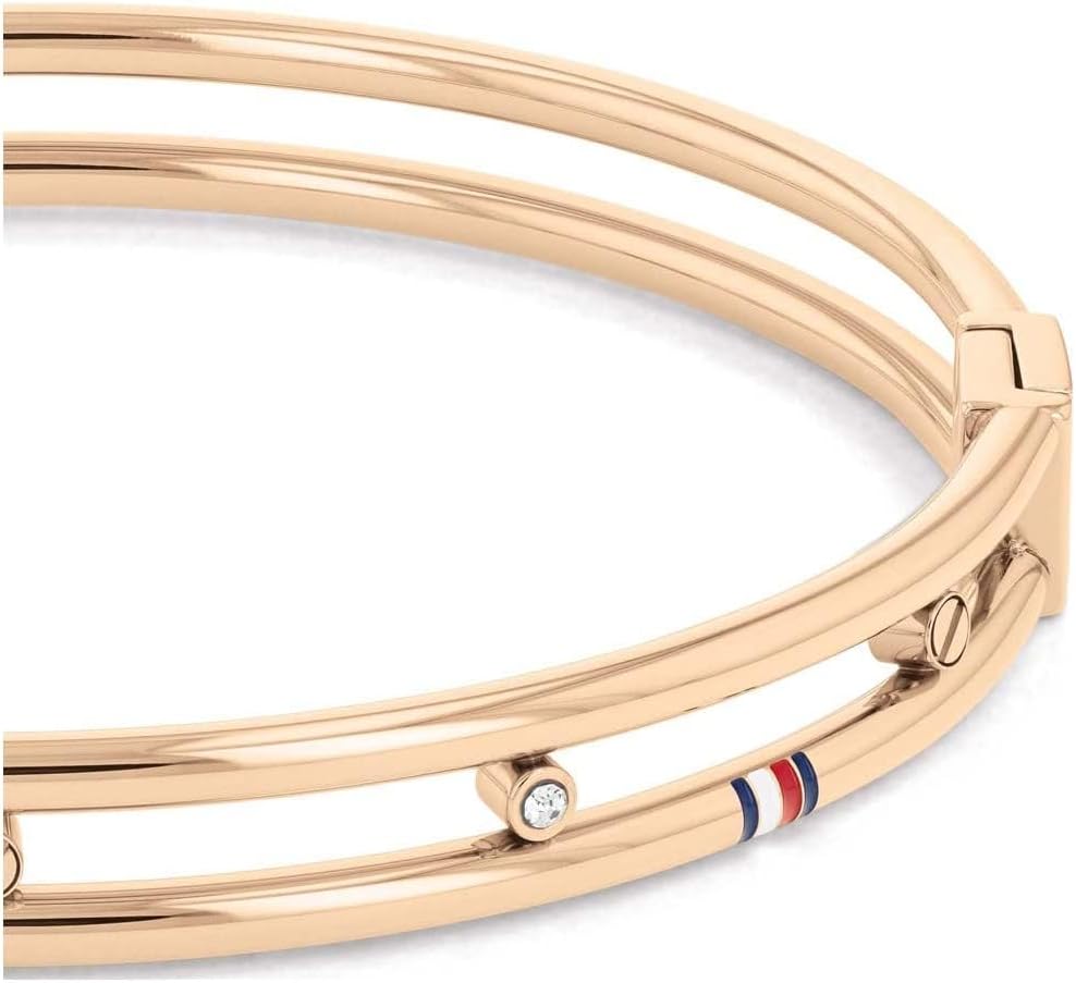 Tommy Hilfiger Jewelry Women Ionic Plated Carnation Gold Steel & Crystal Bangle Bracelets - 2780645