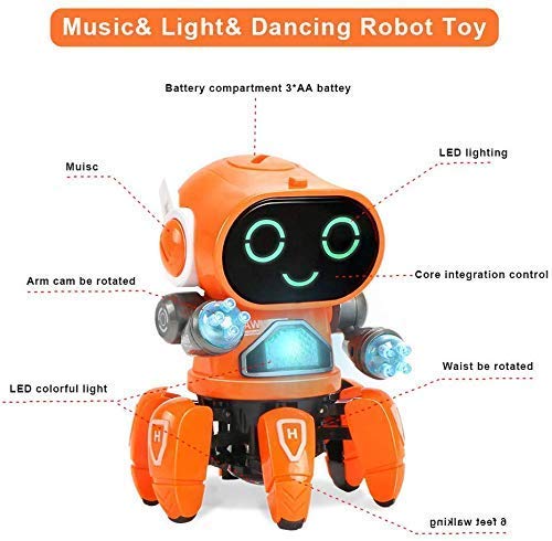 SGT-Bot Robot Pioneer - Dancing Robot Toy with Colorful Lights and Music for Boys and Girls (Orange)