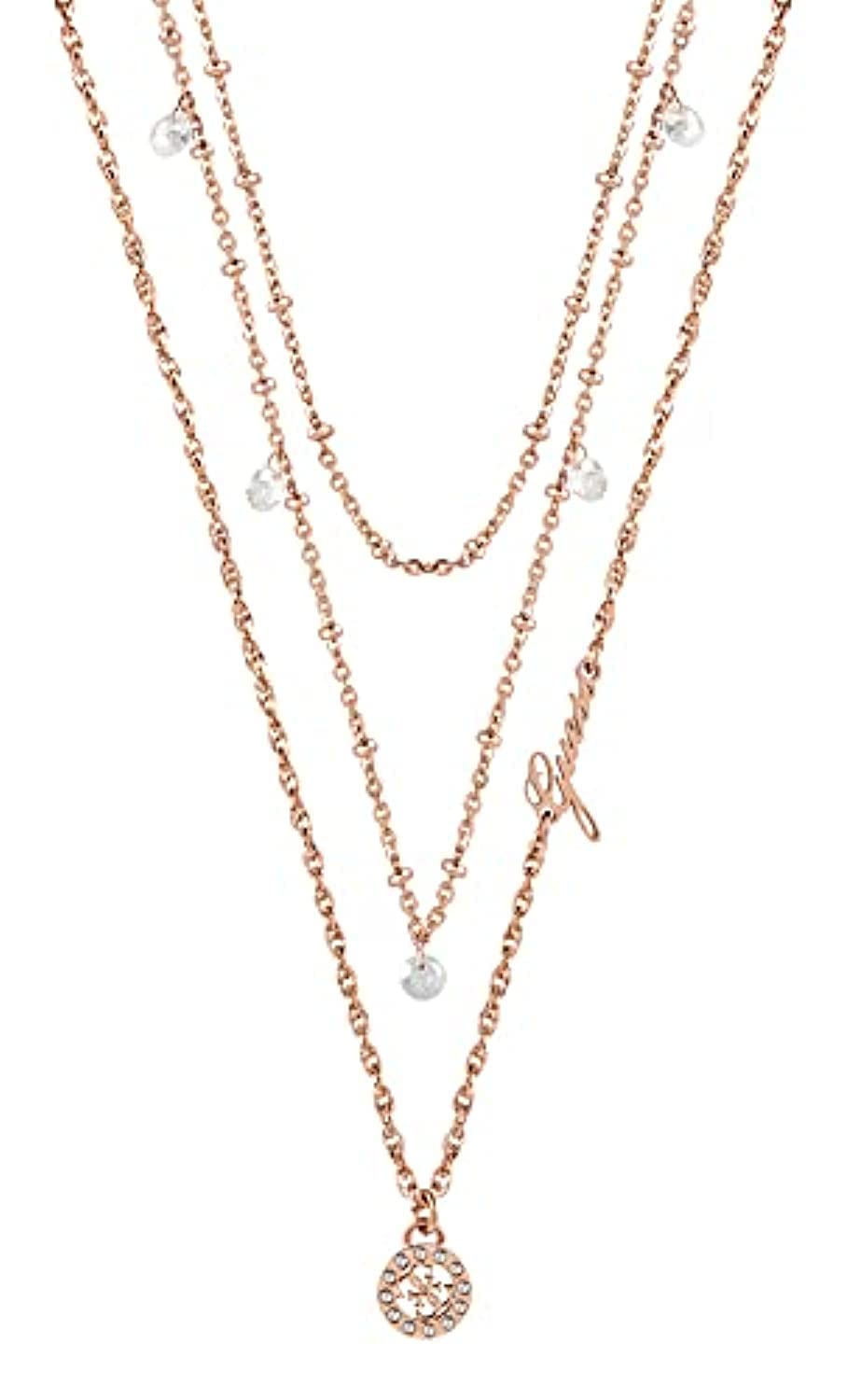 Guess UBN20094 Stainless Steel Zircon Embellished Circular Pendant Layered Necklace - Rose Gold