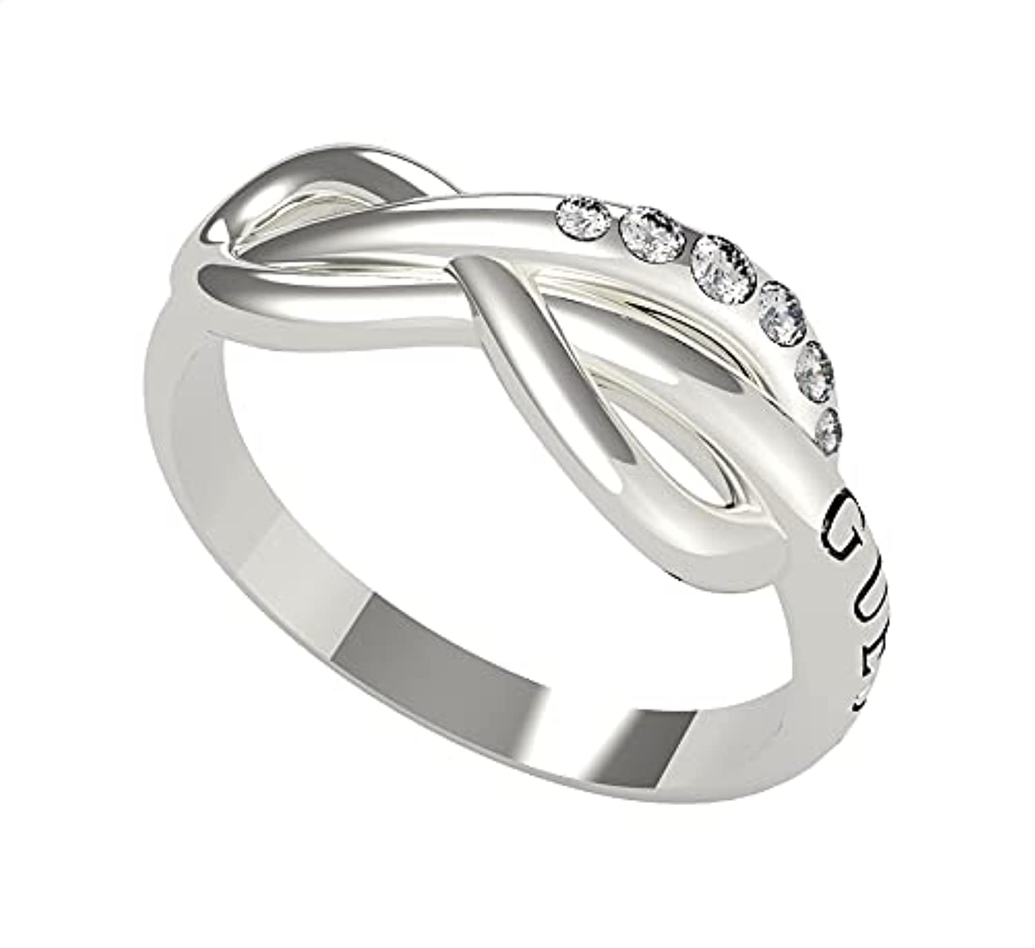 Guess UBR20033 Stainless Steel Zircon Embellished Stone Infinity Shape Ring for Women - Silver,  Zircon