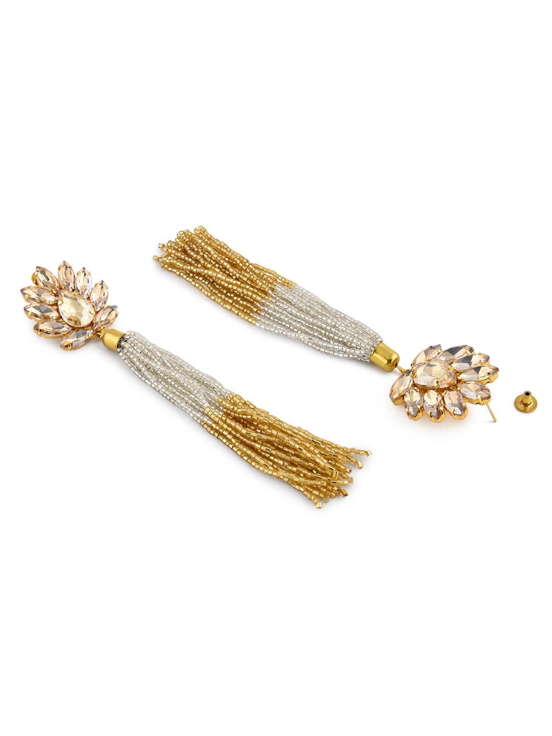 ZAVERI PEARLS Sparkling Crystals 22K Metal Gold Plated Fashion Forward Tassel Earring For Women-Zpfk7531