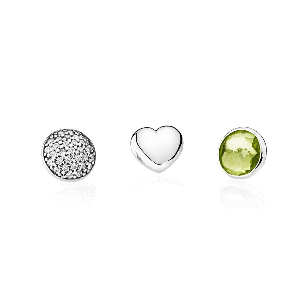 Pandora August Petites 925 Sterling Silver Floating Charm Set - 3 Pieces, Silver and Olive