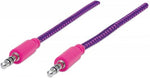 Manhattan 394123 Braided Audio Cable- 3.5 MM Stereo Male to Male, Purple/Pink, 1.8 Meter