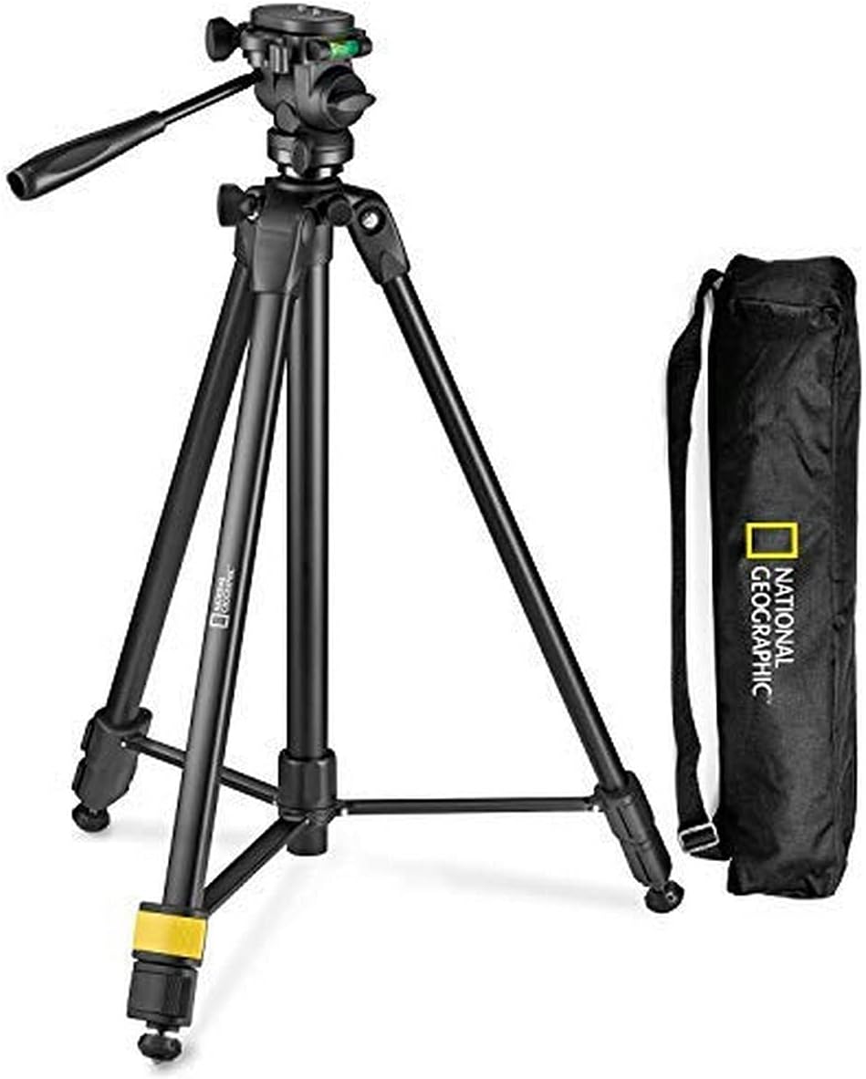 National Geographic Photo Tripod Kit With Monopod, Carrying Bag, 3-Way Head, Quick Release, 3-Section Legs Lever Locks, Geared Centre Column, Load Up 3Kg, Aluminium, For Canon, Nikon, Sony, Nghp004