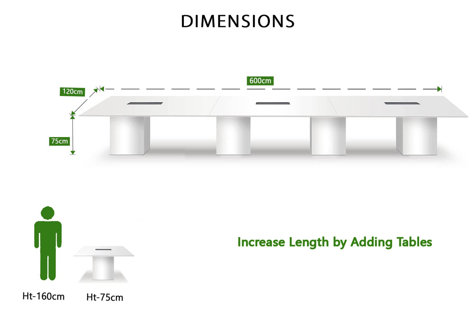 Mahmayi Projekt 7 Rec Modern Executive Square Modular Conference Table with Concealed Wire Management Frame, Aluminum Cable Management - Expandable for Larger Meeting Spaces- White(600cm, 20 Seater)