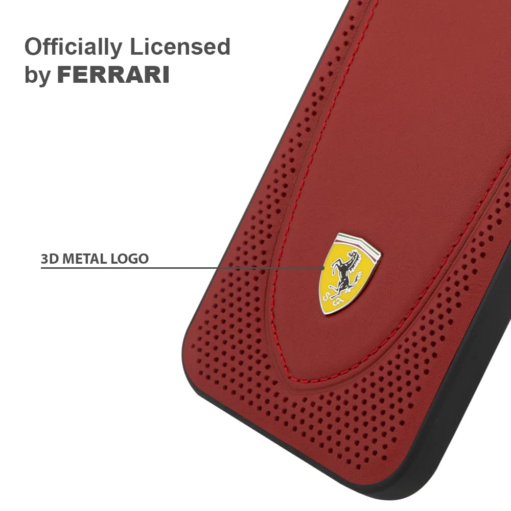 Ferrari FEHCP13MRGOR Genuine Leather Hard Case With Curved Line Stitched And Perforated Leather For Iphone 13 - 6.1 Inch - Red