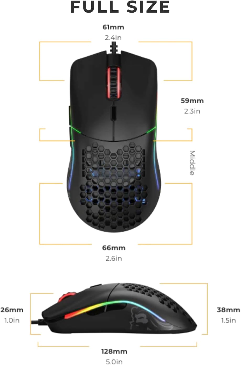 Glorious Gaming Mouse - Model O 67 g Superlight Honeycomb Mouse, Matte Black Mouse, USB Gaming Mouse