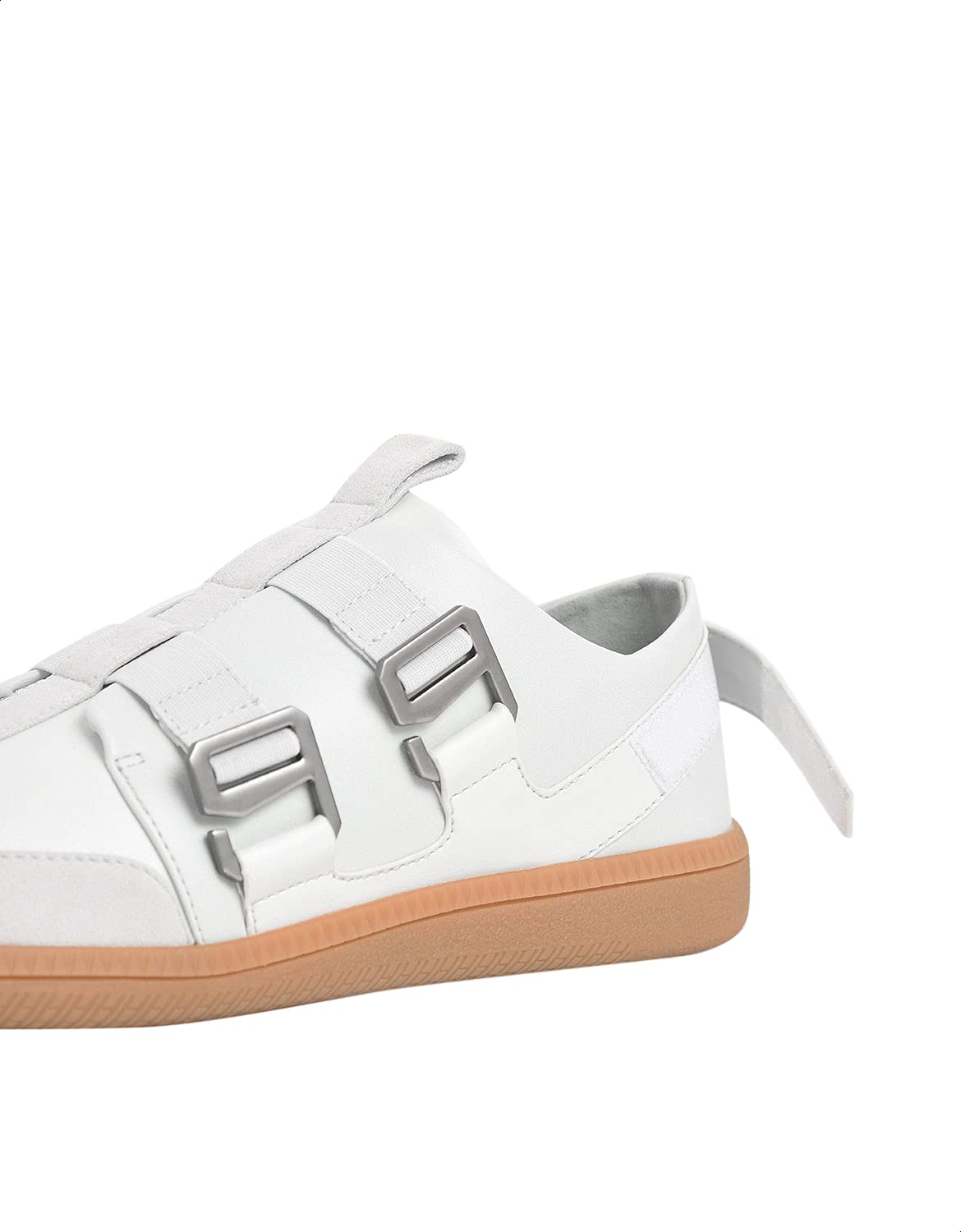 CHARLES & KEITH Women's Side Buckle Suede Faux Leather Slip-on Sneakers - White