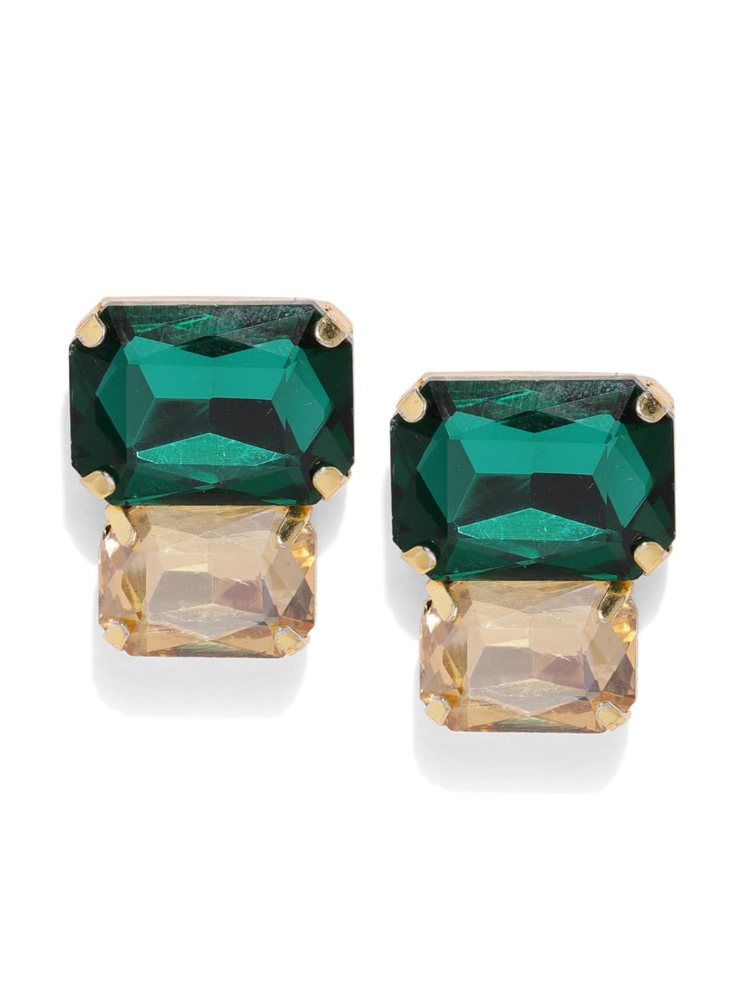 ZAVERI PEARLS Contemporary Style Metal Gold Plated Green Stud Earring For Women-Zpfk8418