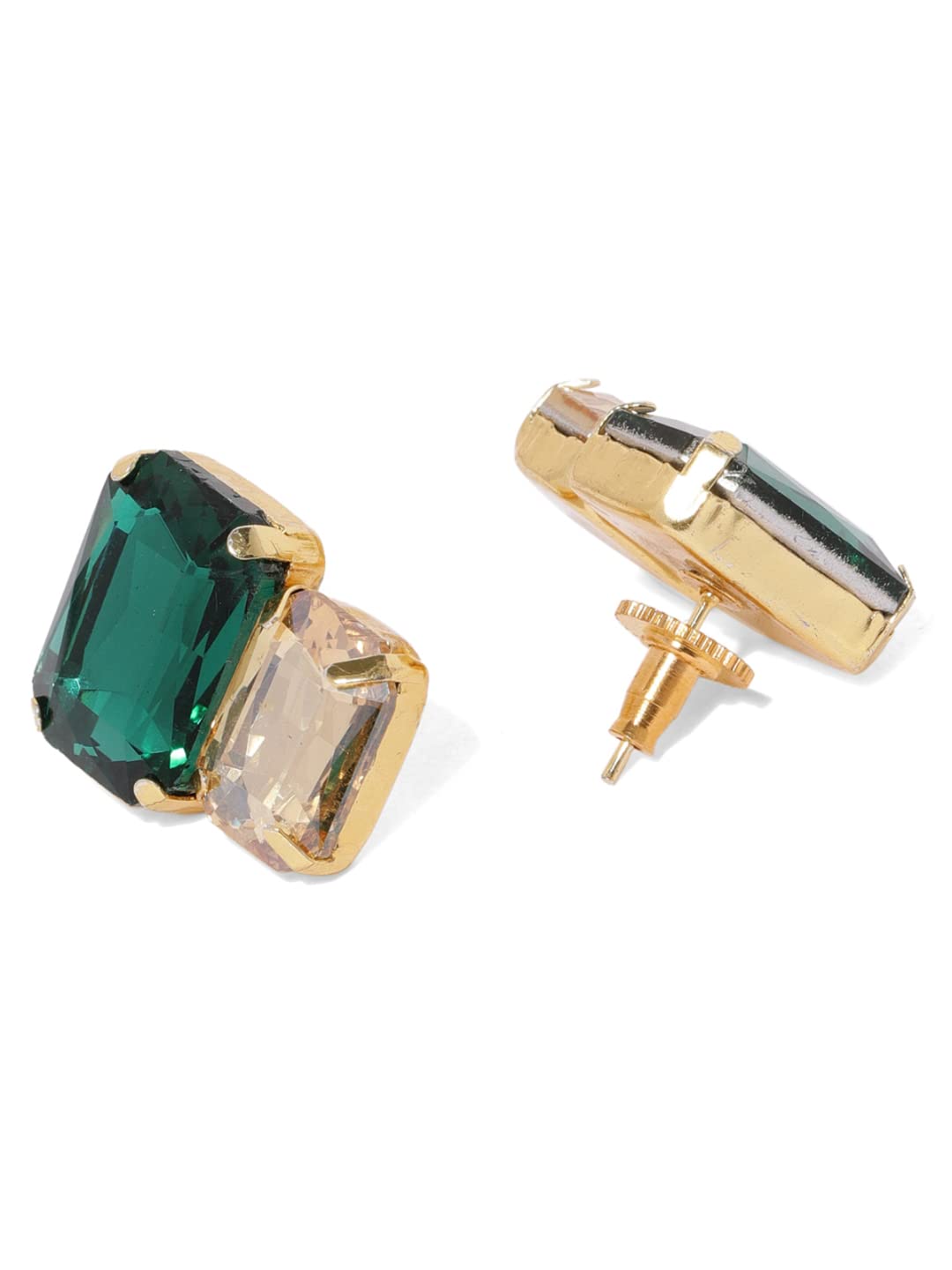 ZAVERI PEARLS Contemporary Style Metal Gold Plated Green Stud Earring For Women-Zpfk8418