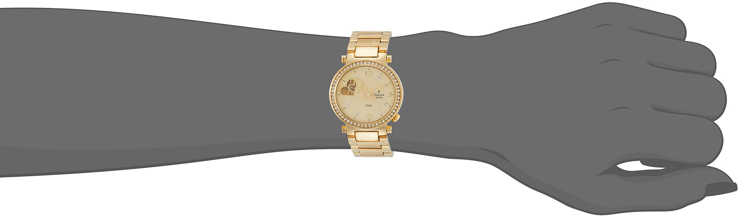 Venice V8120-IPG-G Stainless Steel Stone Embellished Bezel Round Analog Watch for Women - Gold