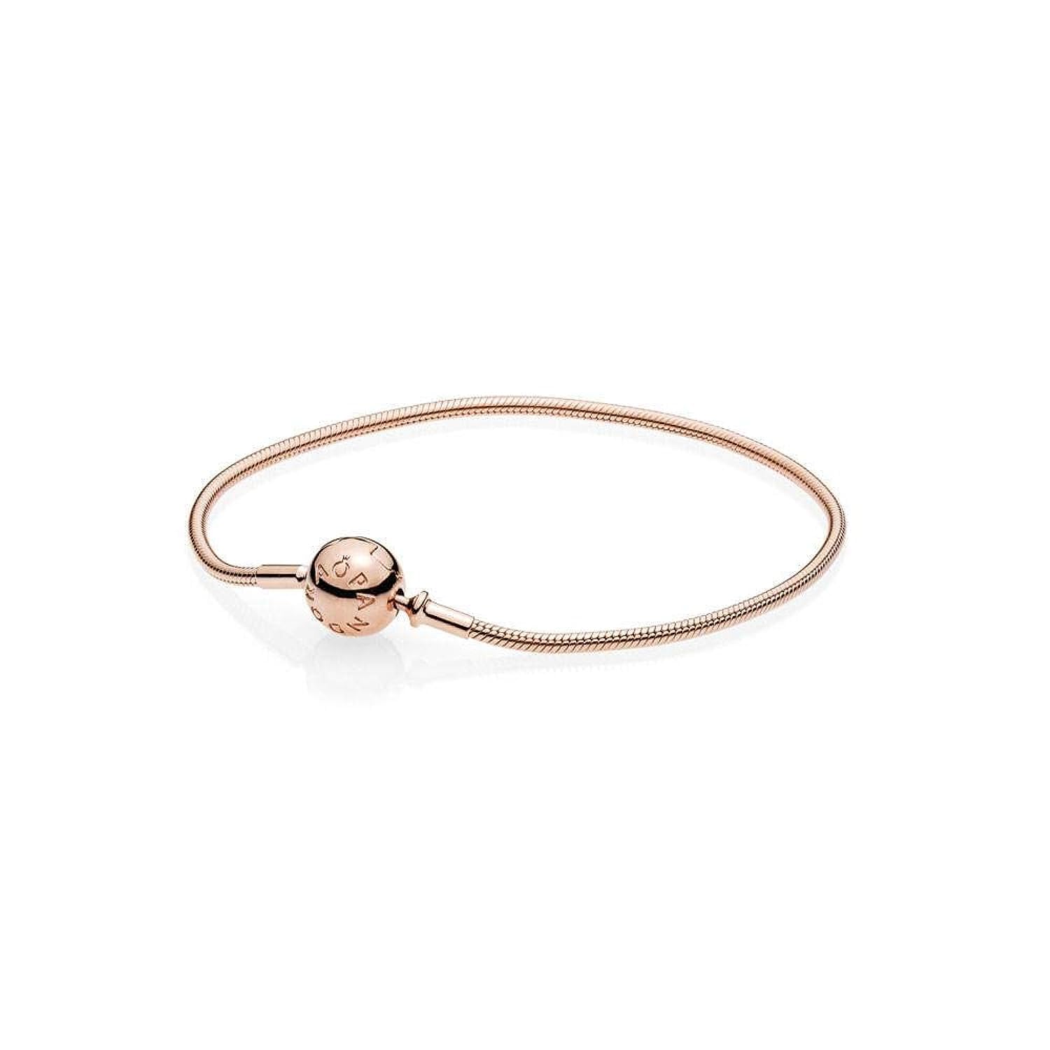 Pandora Essence 925 Sterling Silver Ball-Clasp Snake-Chain Bracelet - Rose Gold, Sterling Silver Stone.Rose Gold