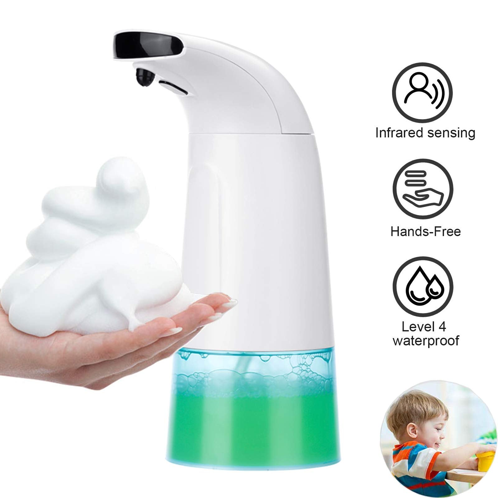 250ml Automatic Foaming Soap Dispenser, Electric Foam Liquid Soap Dispenser, Touchless Infrared Electric Pump for Liquid Soaps Lotions Detergent Gel Shampoo Home Kitchen Bathroom School Hospital Hotel