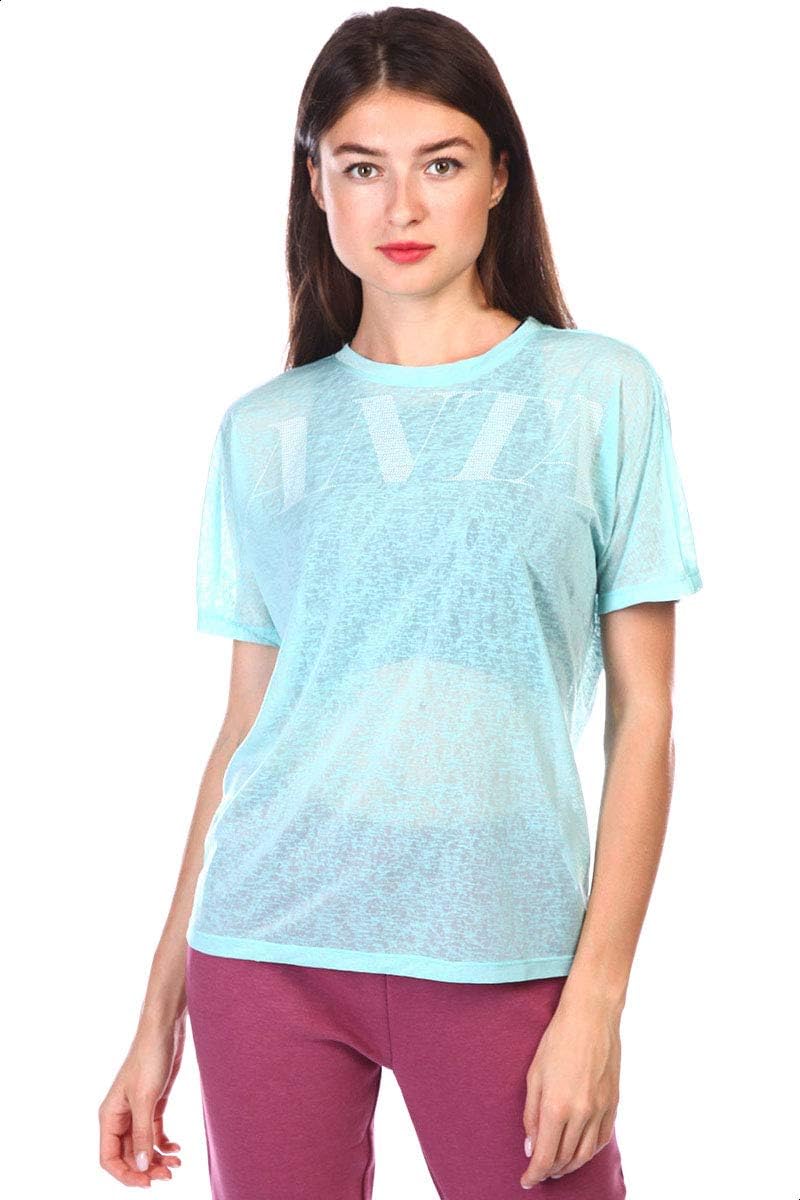 ANTA Front Logo Short Sleeves Sheer Training T-Shirt for Women, Heather Sky Blue, L