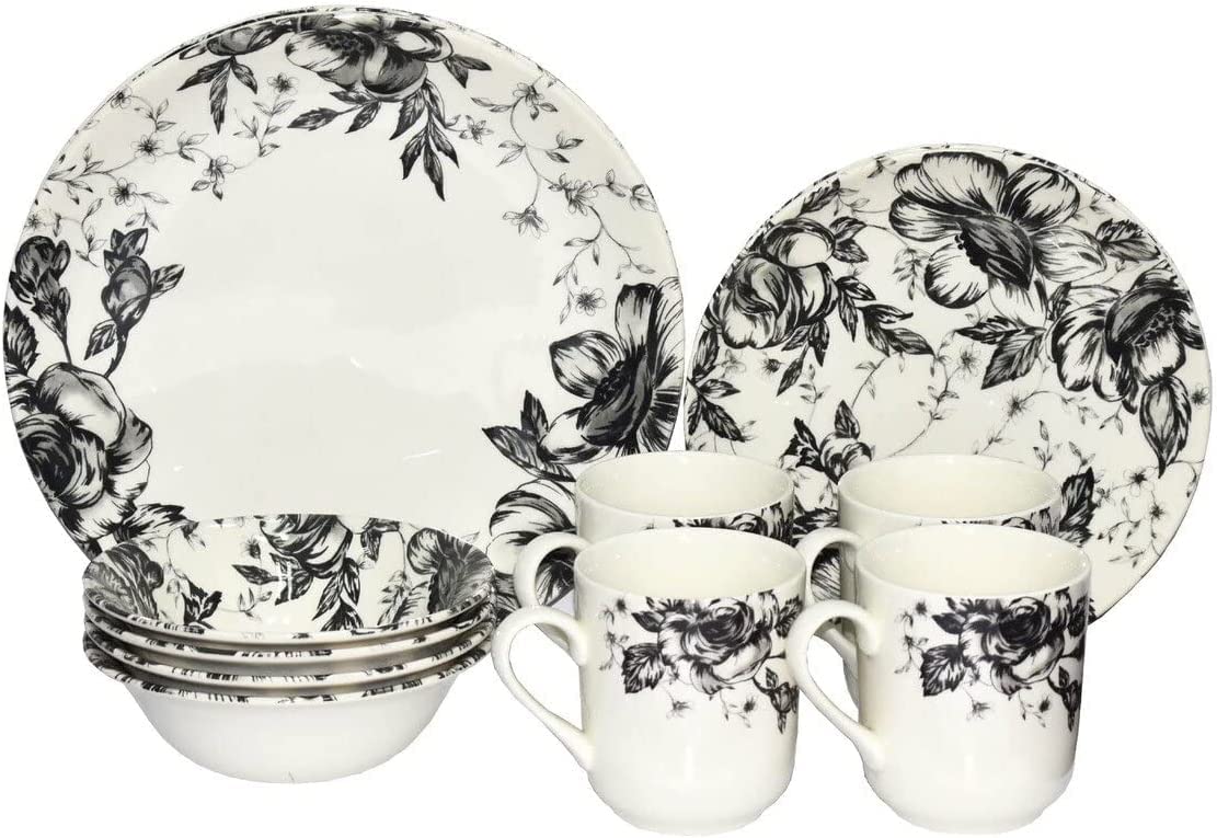 Claytan CLA.IFB020091 Impression Floral Black Dinner Set 16Pc