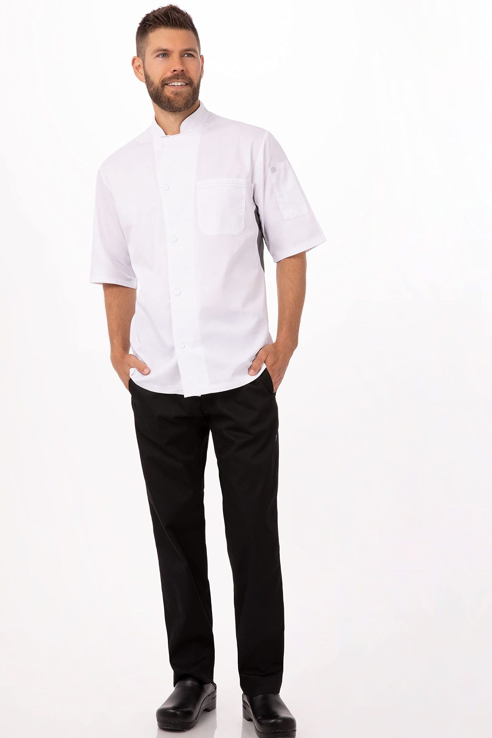 Chef Works Men's Valais V-Series Chef Coat, White W/Grey Contrast, XL  Chef Works   