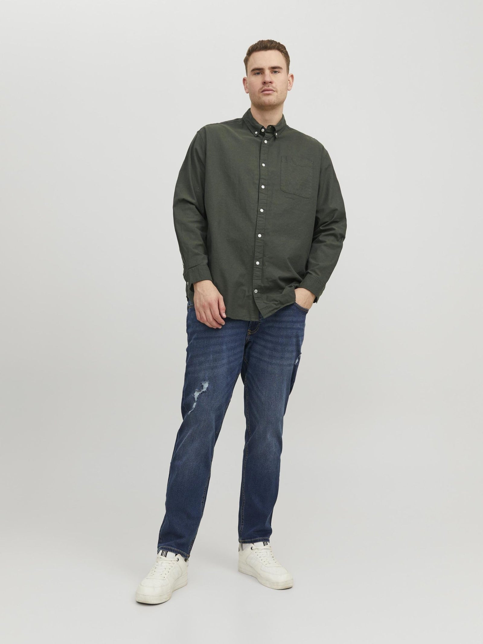 Jack & Jones Mens Oxford Long-Sleeve Plus Size Shirt (pack of 1)