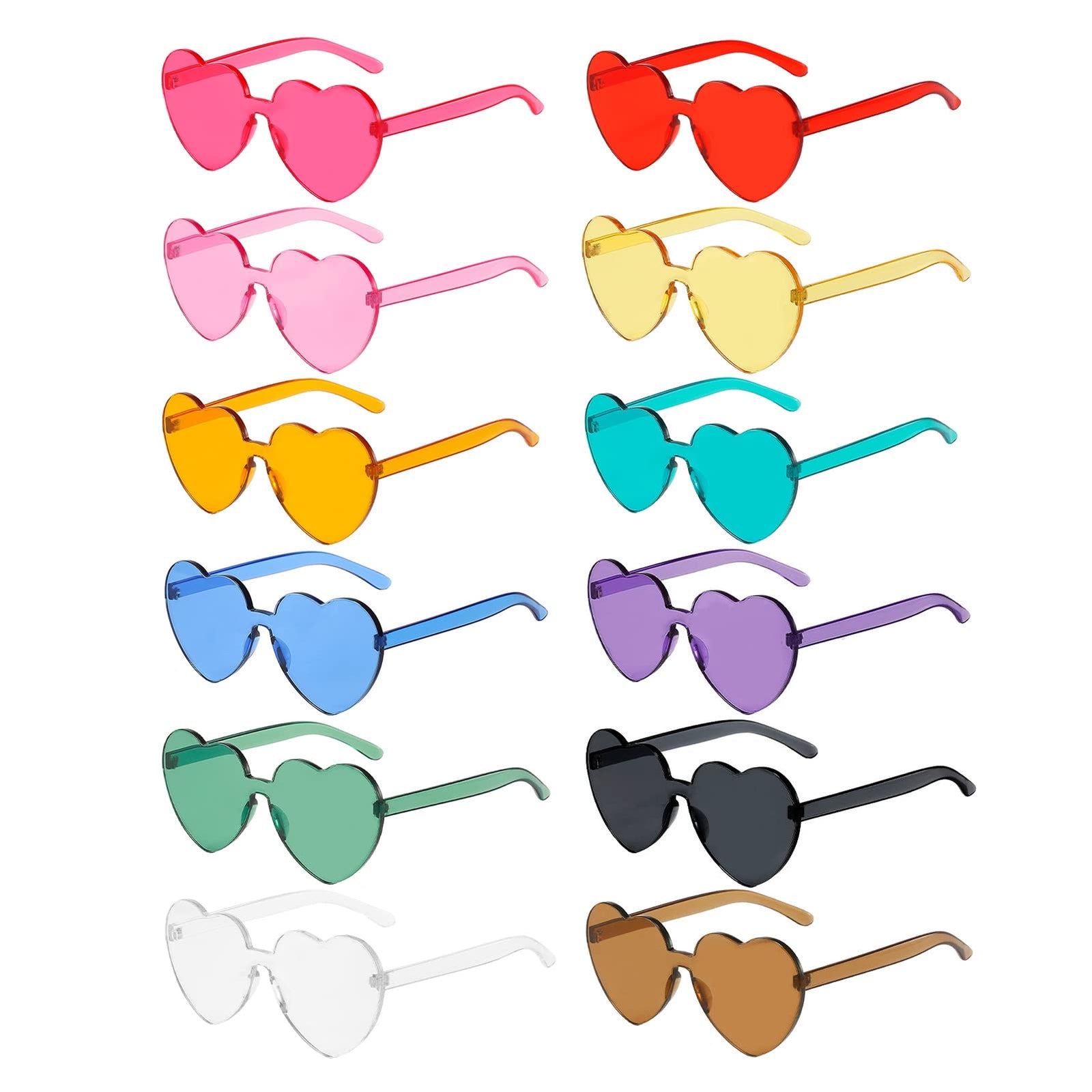 Dllween 8/12 Pairs Heart Sunglasses for Women, Trendy Rimless Transparent Candy Color Heart Glasses for Party Favor