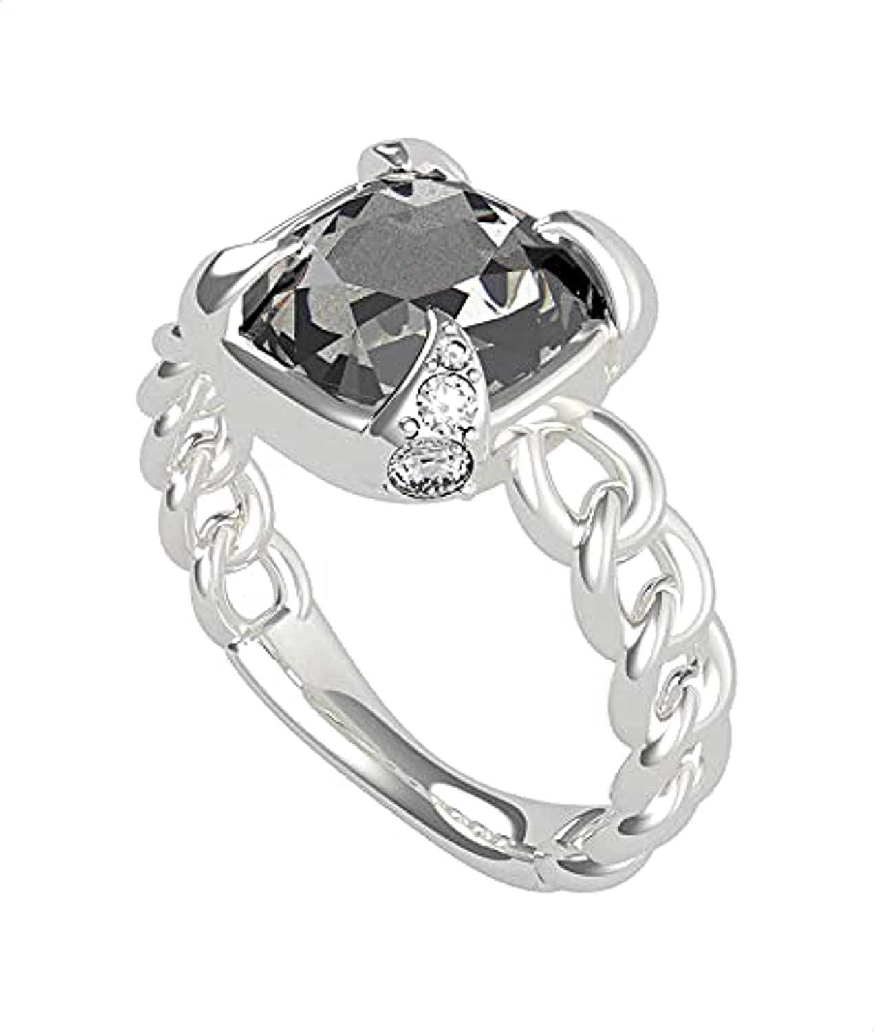 Guess UBR20026-50 Stainless Steel Zircon Middle Stone Ring for Women - Silver Cubic Zirconia