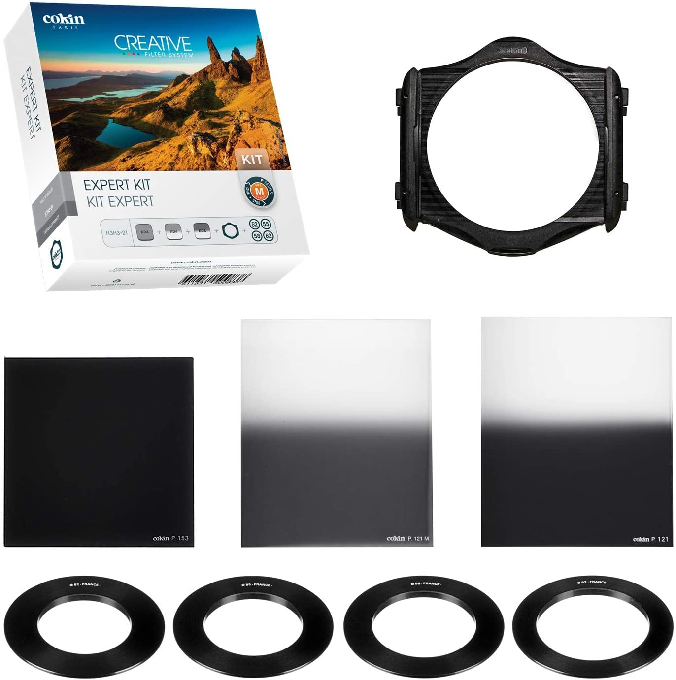 Cokin Expert Nd Creative Kit - Includes M (P) Series Filter Holder, 2-Stop (153), Gnd (121M), 3-Stop Hard (121), 4 Adaptor Rings -52mm, 55mm, 58mm, 62mm  Cokin   