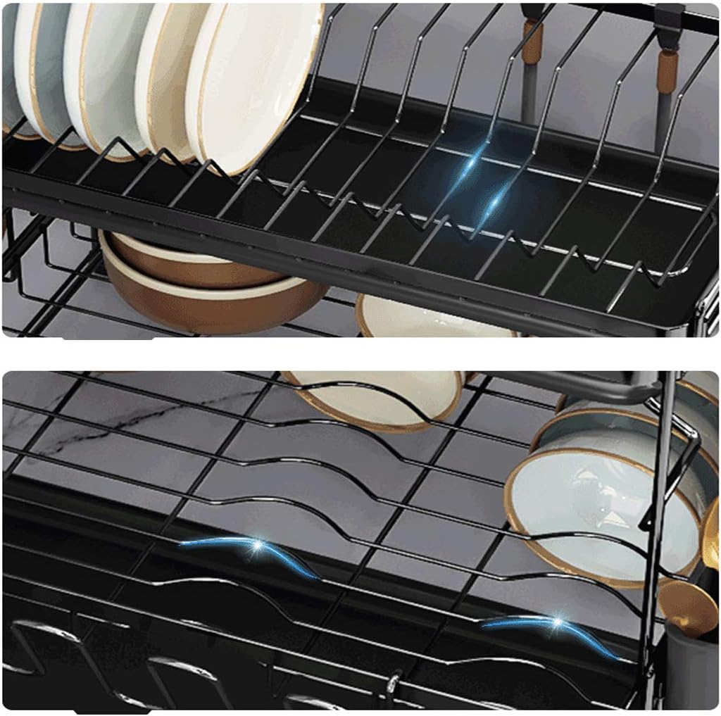 Belvery Dish Drying Stand With Drainer Belvery 2 Tiers Large Kitchen Dish Rack with Removable Cutting Board Holder Utensil Holder and Cup Holder Baking Paint Process Coatings Dish Drainer