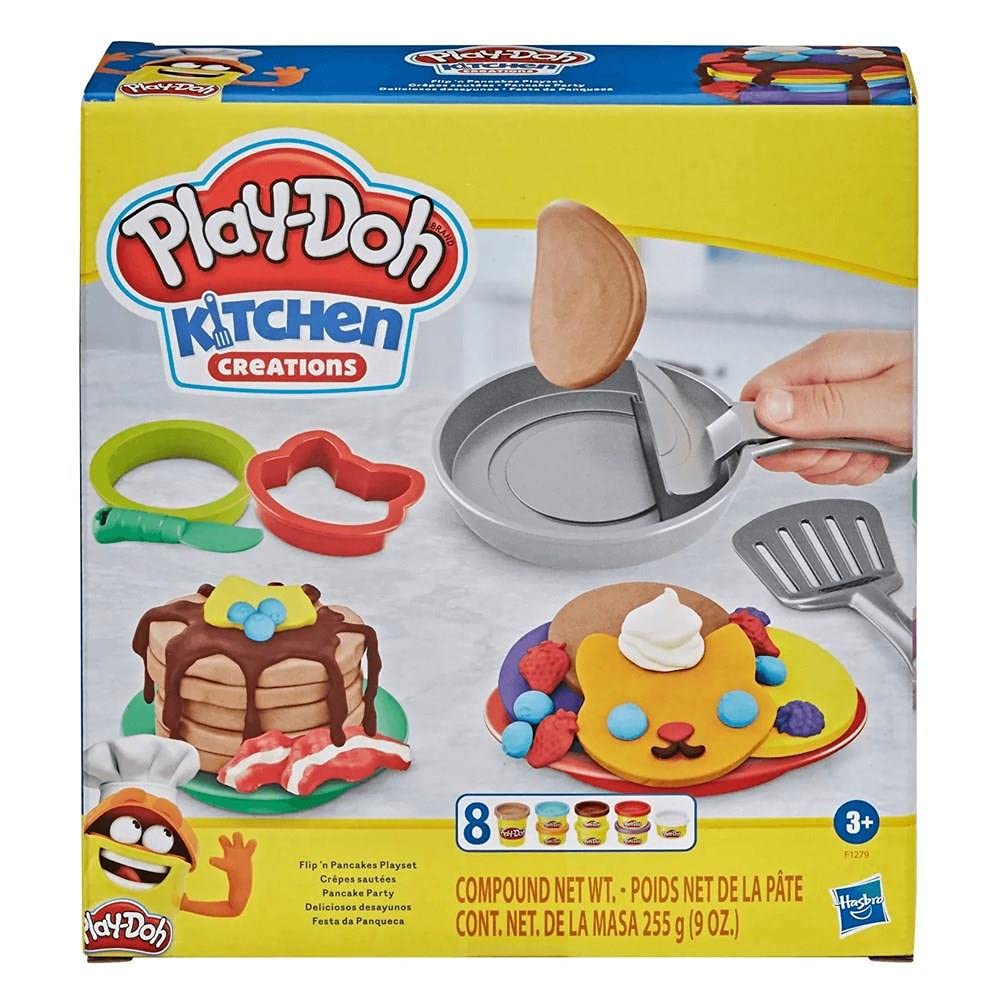 Play-Doh Kitchen Creations Flip 'N Pancakes Playset 14-Piece Breakfast Toy For Kids 3 Years And Up With 8 Non-Toxic Modeling Compound Colors