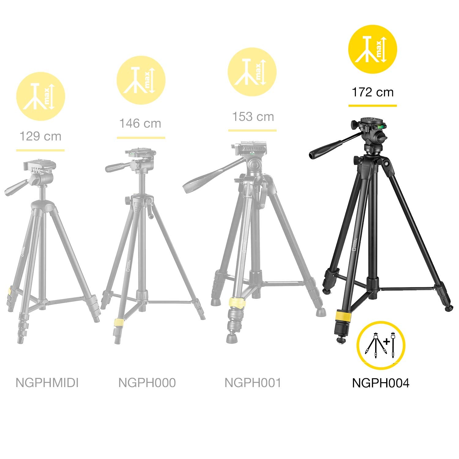 National Geographic Photo Tripod Kit With Monopod, Carrying Bag, 3-Way Head, Quick Release, 3-Section Legs Lever Locks, Geared Centre Column, Load Up 3Kg, Aluminium, For Canon, Nikon, Sony, Nghp004