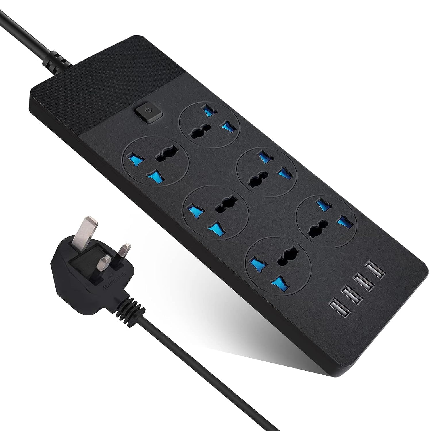 SKY-TOUCH Power Strips Extension Cord 6 Outlets, Universal Plug Adapter with 4 USB Ports Surge Protector, Charging Socket with 2M Bold Extension Cord (Black)