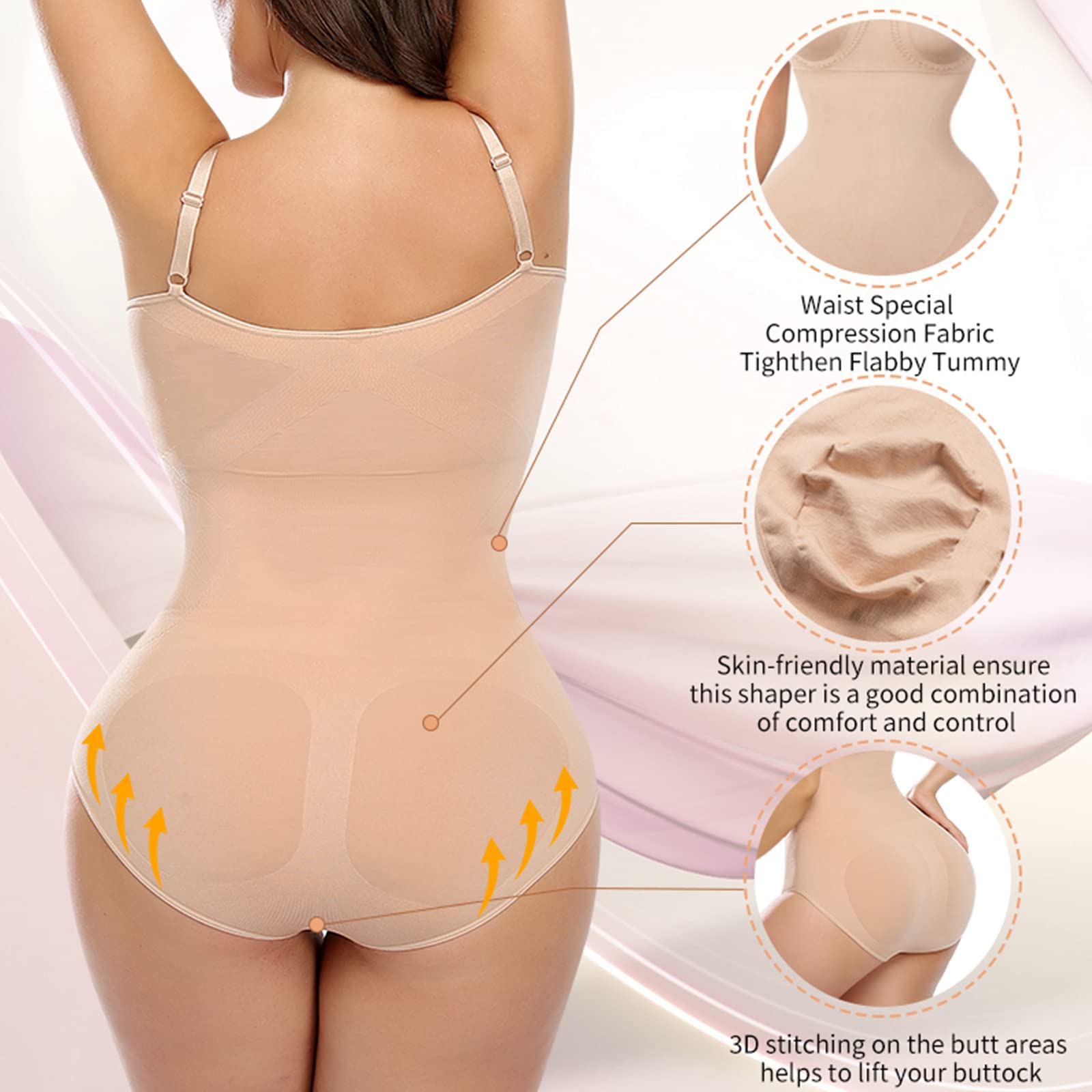 VUCATIN Full Body Shaper, Women Tummy Control Hip Lift Compression Garment, Full Coverage Bust Seamless Bodysuit, Body Slim Mid Thigh Butt Lift Shaper Shapewear