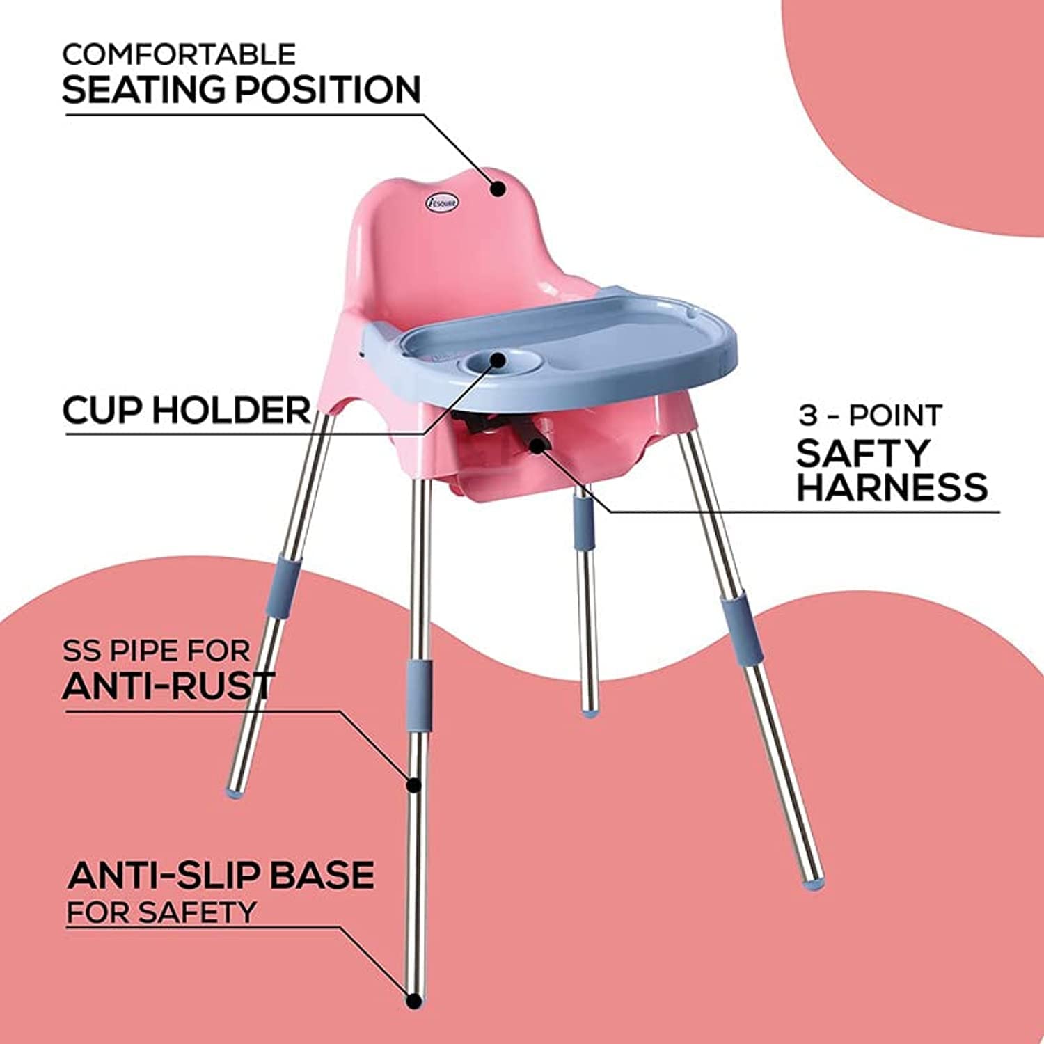 Esqube Luna Baby Feeding Chair and Kids Dining High Chair with Tray – Blue & Pink