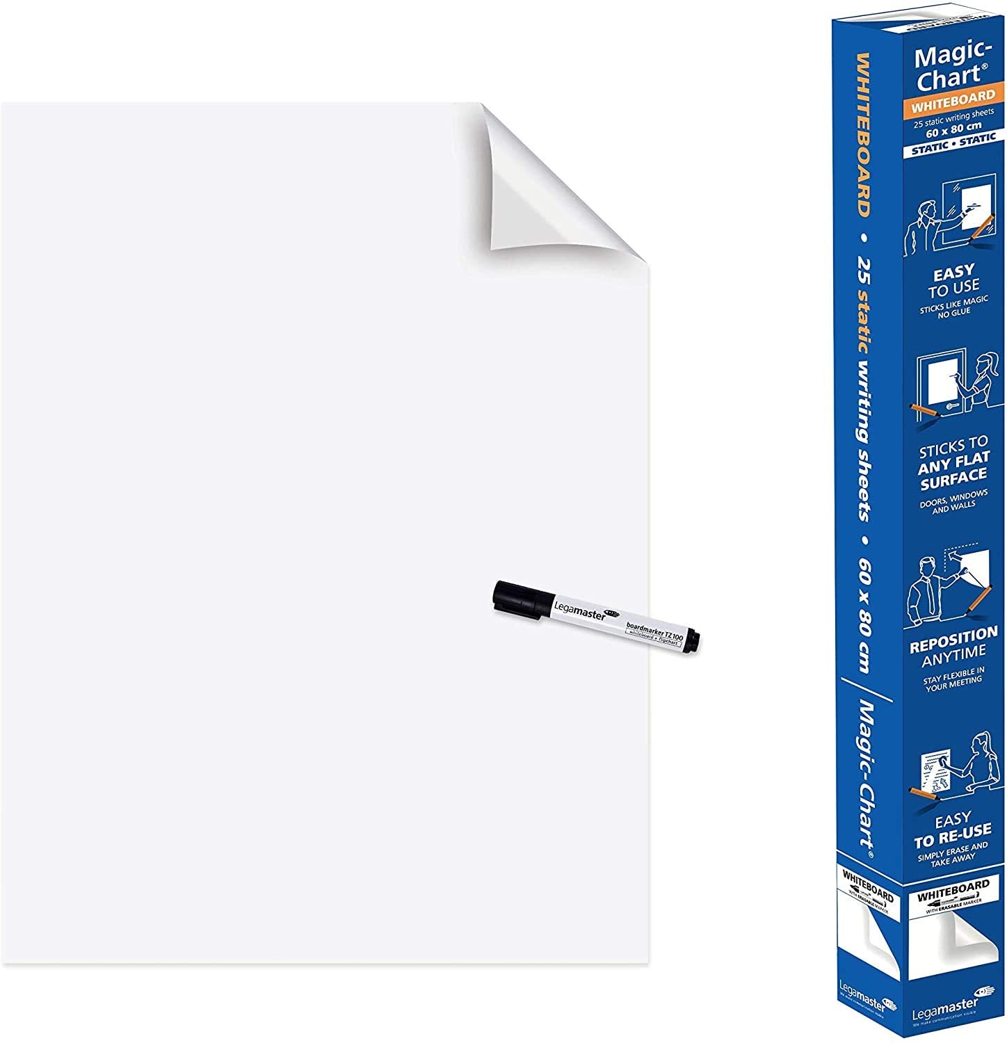 Legamaster Magic-Chart Whiteboard Foil, 25 Re-Usable Self-Stick Sheets - 60X80cm, Ref: 7-159100