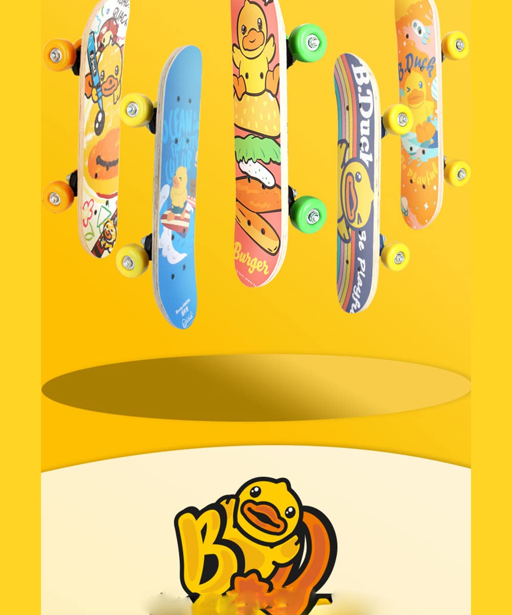 B.Duck Kids Skateboard for Beginners - Four Wheel Street Brushing Board -7 Layer Maple Wood Beginners Land Surfing Skateboarding Skiing Practice Board