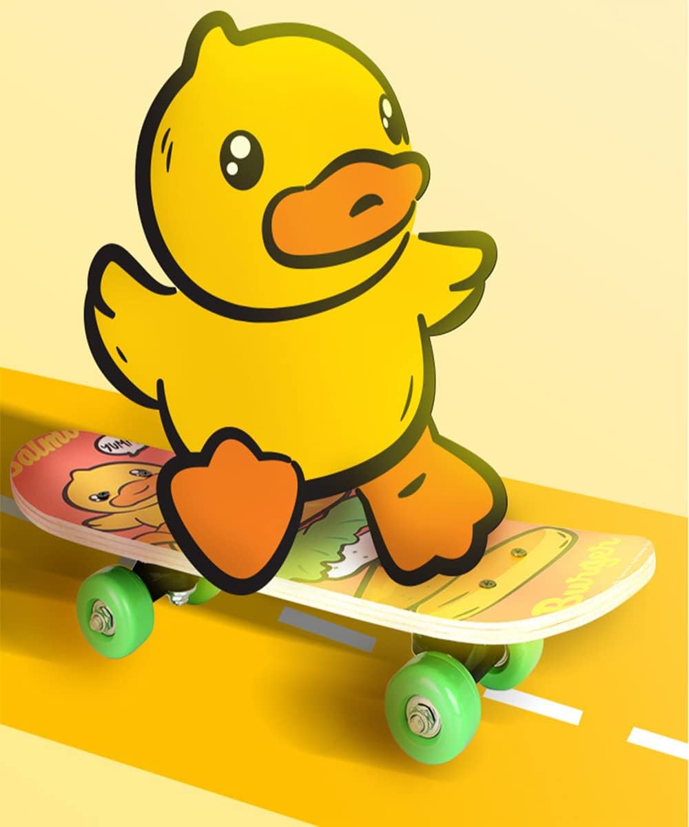 B.Duck Kids Skateboard for Beginners - Four Wheel Street Brushing Board -7 Layer Maple Wood Beginners Land Surfing Skateboarding Skiing Practice Board