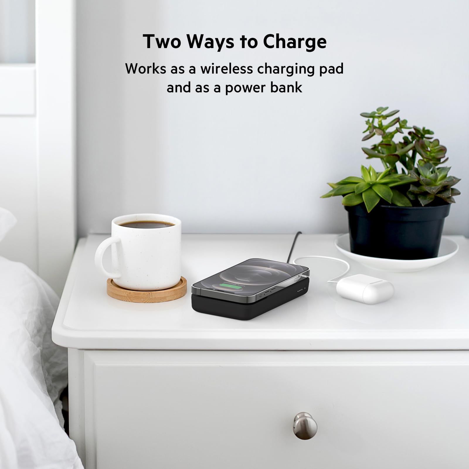 Belkin Magnetic Wireless Power Bank 10000mah, Portable Charger Compatible with MagSafe for iPhone 15, 14, 13, 12 Series, 7.5W Wireless Charging and 18W USB C PD, USB-C to USB-C Cable Included – Black