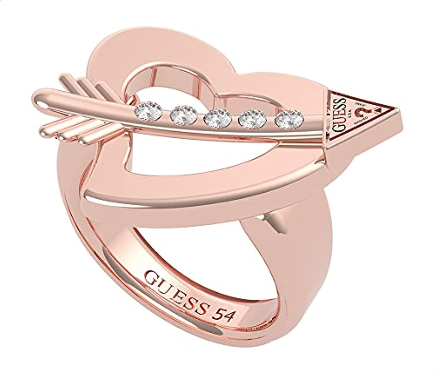 Guess UBR79042-56 Stainless Steel Zircon Embellished Stone Heart Shaped Ring for Women - Rose Gold, 56 millimeters, Zircon