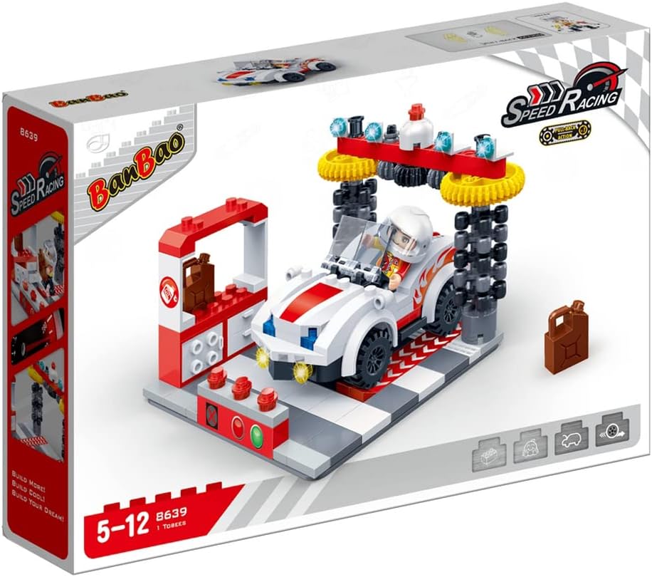 BanBao Vehicle Cleaning and Maintenance Area Pull Back Cars for Toddlers 219 Pieces B8639